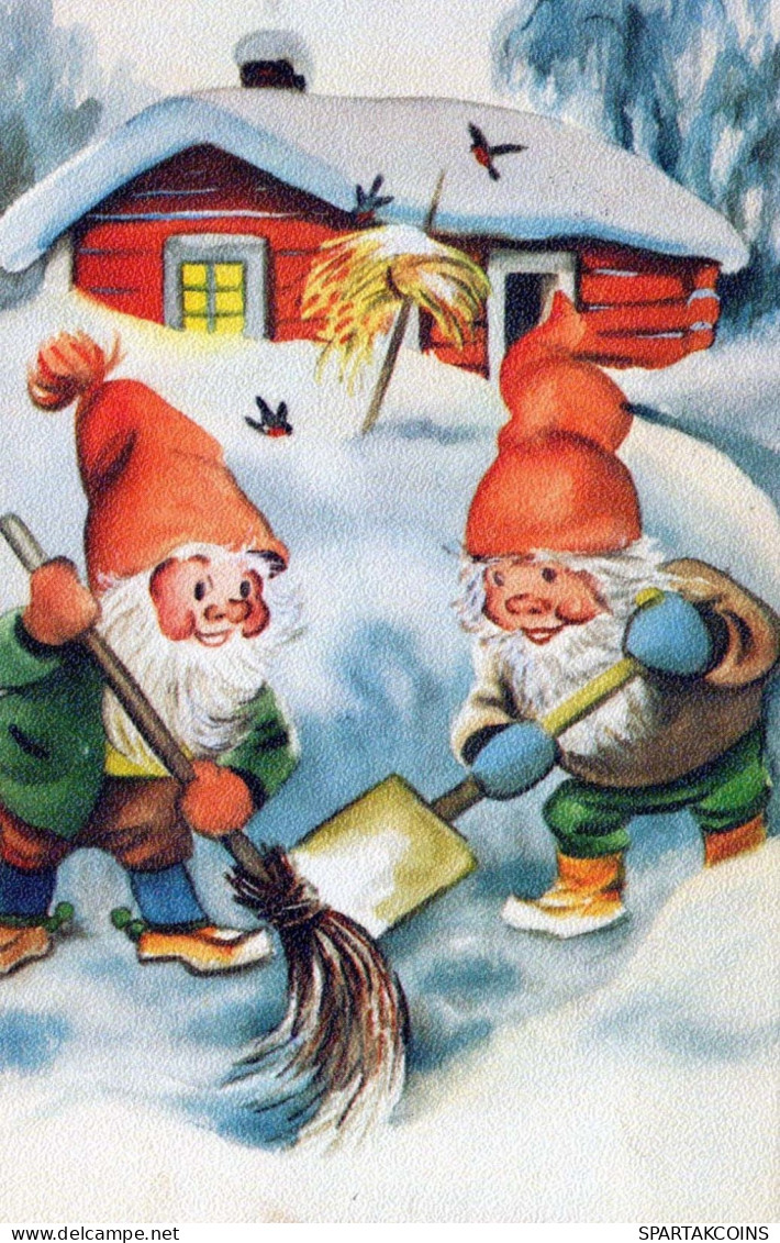 SANTA CLAUS Happy New Year Christmas GNOME Vintage Postcard CPSMPF #PKG529.A - Santa Claus