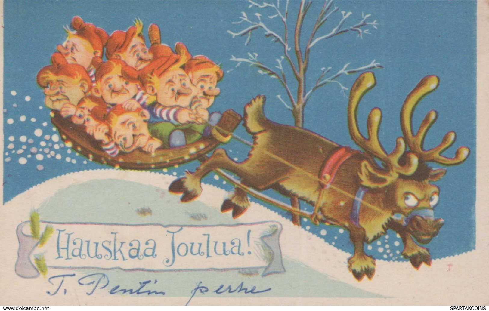 SANTA CLAUS Happy New Year Christmas GNOME Vintage Postcard CPA #PKE006.A - Santa Claus