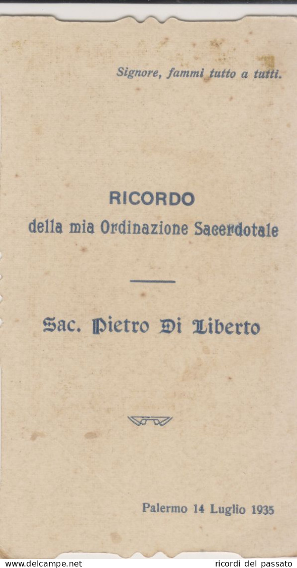 Santino Fustellato Ricordo Ordinazione Sacerdotale - Palermo 1935 - Devotieprenten