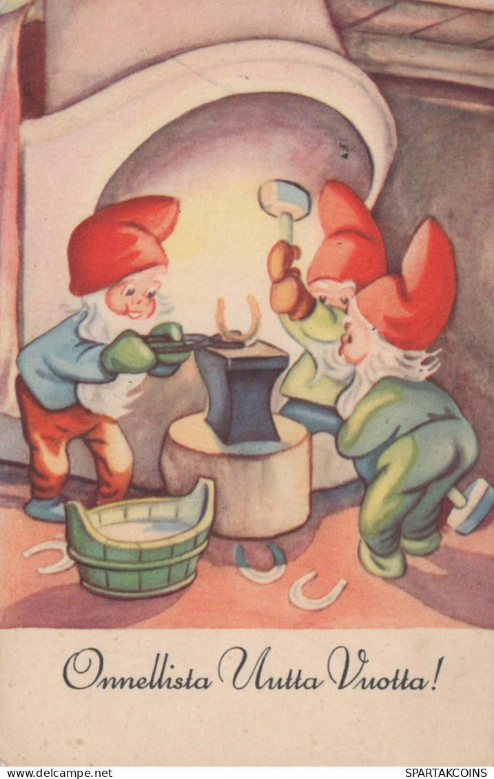 SANTA CLAUS Happy New Year Christmas GNOME Vintage Postcard CPSMPF #PKD320.A - Santa Claus