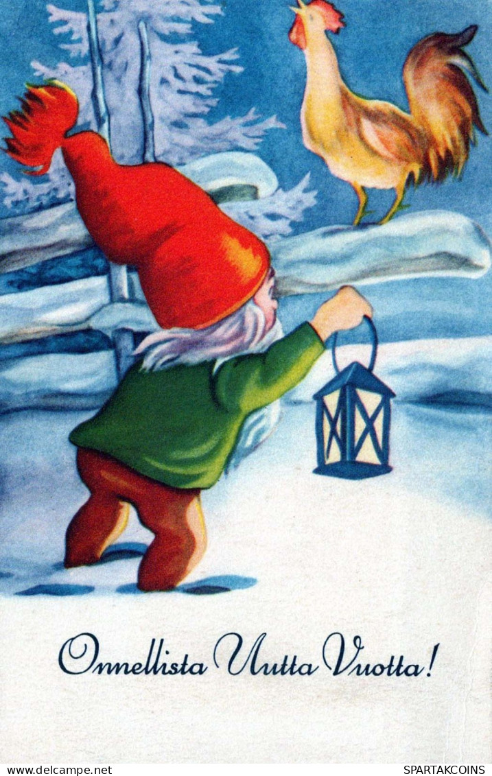 SANTA CLAUS Happy New Year Christmas GNOME Vintage Postcard CPSMPF #PKD315.A - Santa Claus