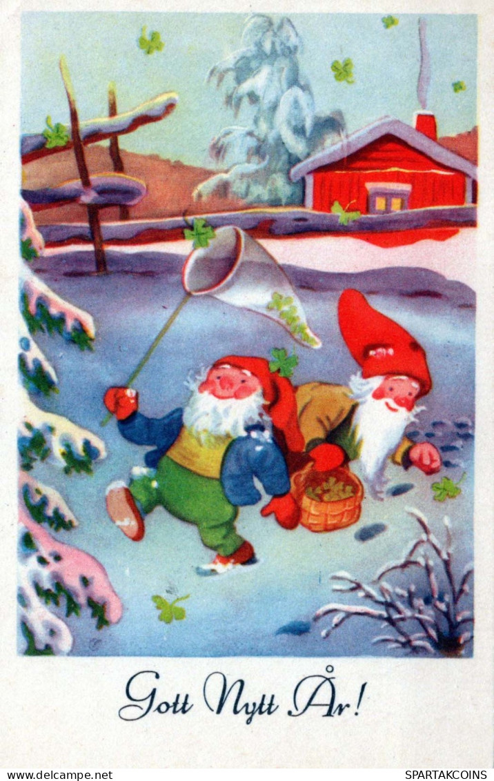 PAPÁ NOEL Feliz Año Navidad GNOMO Vintage Tarjeta Postal CPSMPF #PKD371.A - Santa Claus