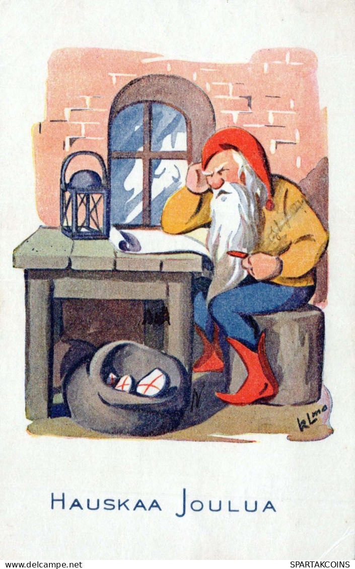 PAPÁ NOEL Feliz Año Navidad GNOMO Vintage Tarjeta Postal CPSMPF #PKD106.A - Santa Claus