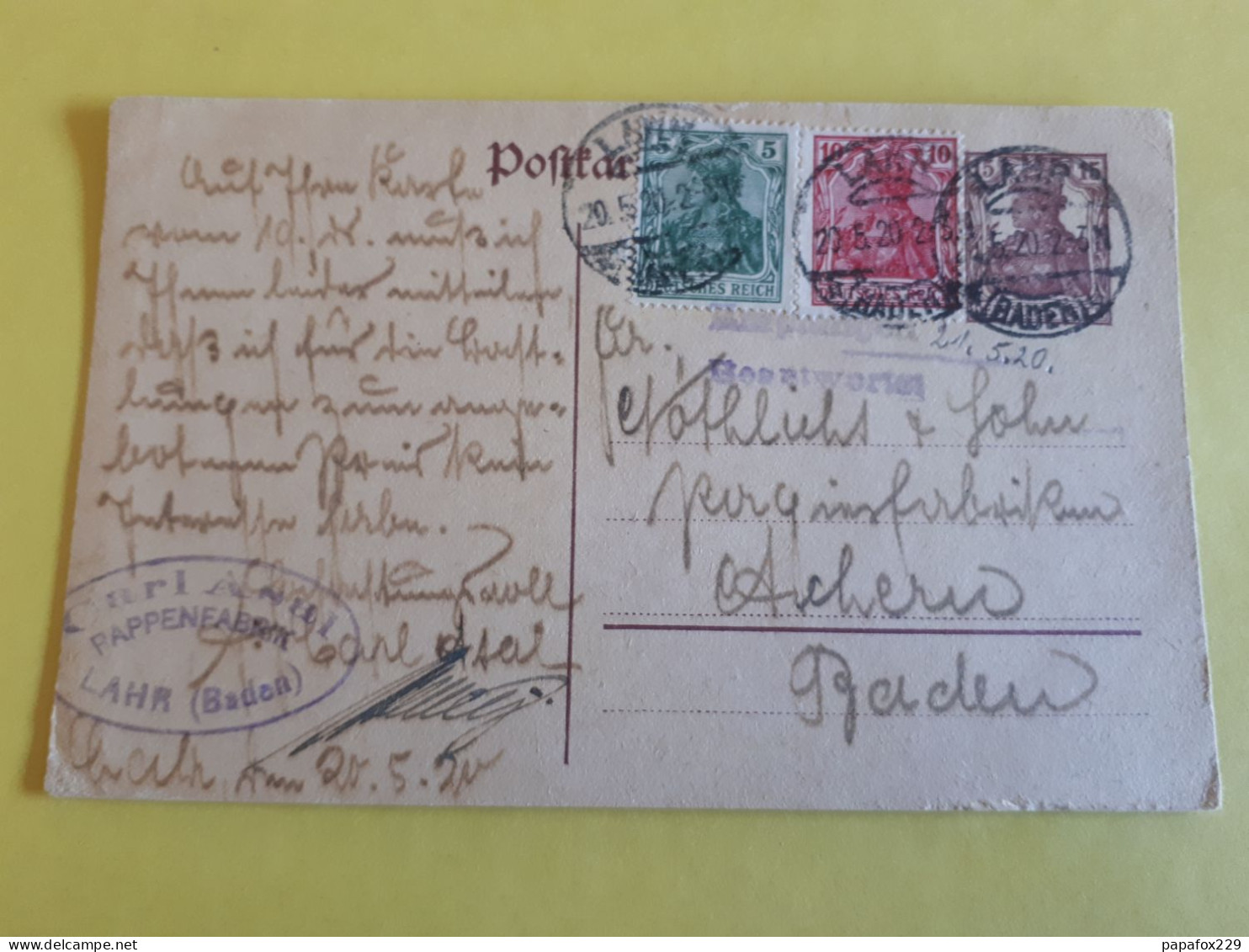 Entier Postal 15 Pfennig GERMANIA + Complément LAHR - Otros & Sin Clasificación