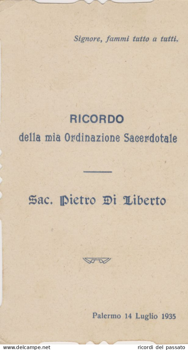 Santino Fustellato Ricordo Ordinazione Sacerdotale - Palermo 1935 - Devotieprenten