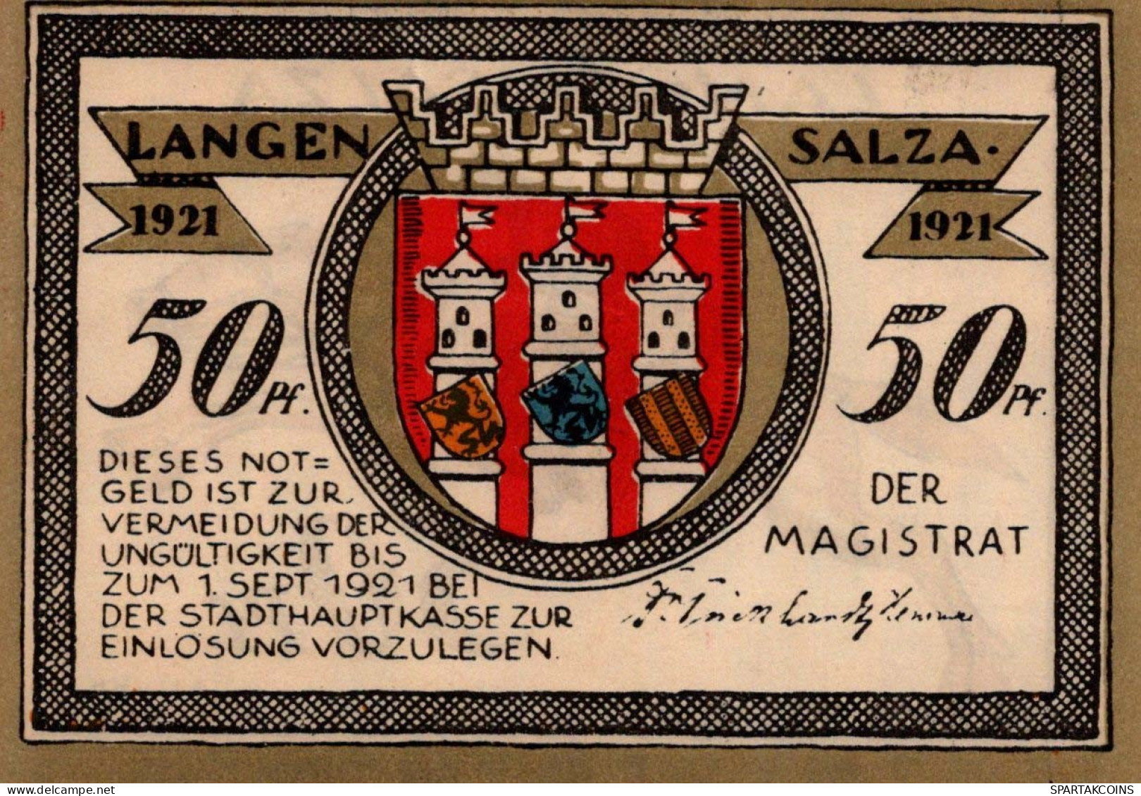 50 PFENNIG 1921 Stadt LANGENSALZA Saxony UNC DEUTSCHLAND Notgeld Banknote #PC014 - [11] Local Banknote Issues