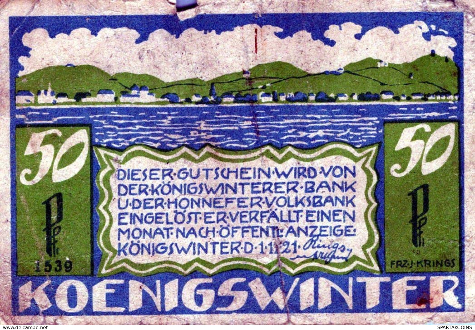 50 PFENNIG 1921 Stadt KoNIGSWINTER Rhine UNC DEUTSCHLAND Notgeld Banknote #PH223 - [11] Local Banknote Issues