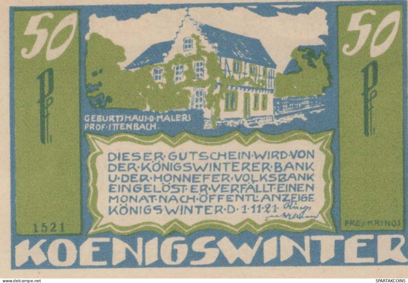 50 PFENNIG 1921 Stadt KoNIGSWINTER Rhine DEUTSCHLAND Notgeld Banknote #PF968 - [11] Local Banknote Issues