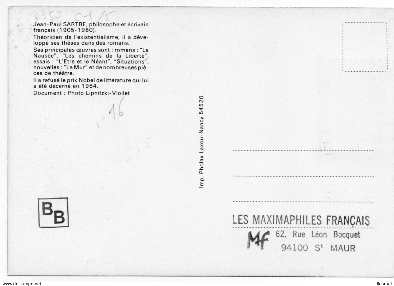 Carte  Maxi  1985 Premier Jour /JEAN PAUL SARTRE - 1980-1989