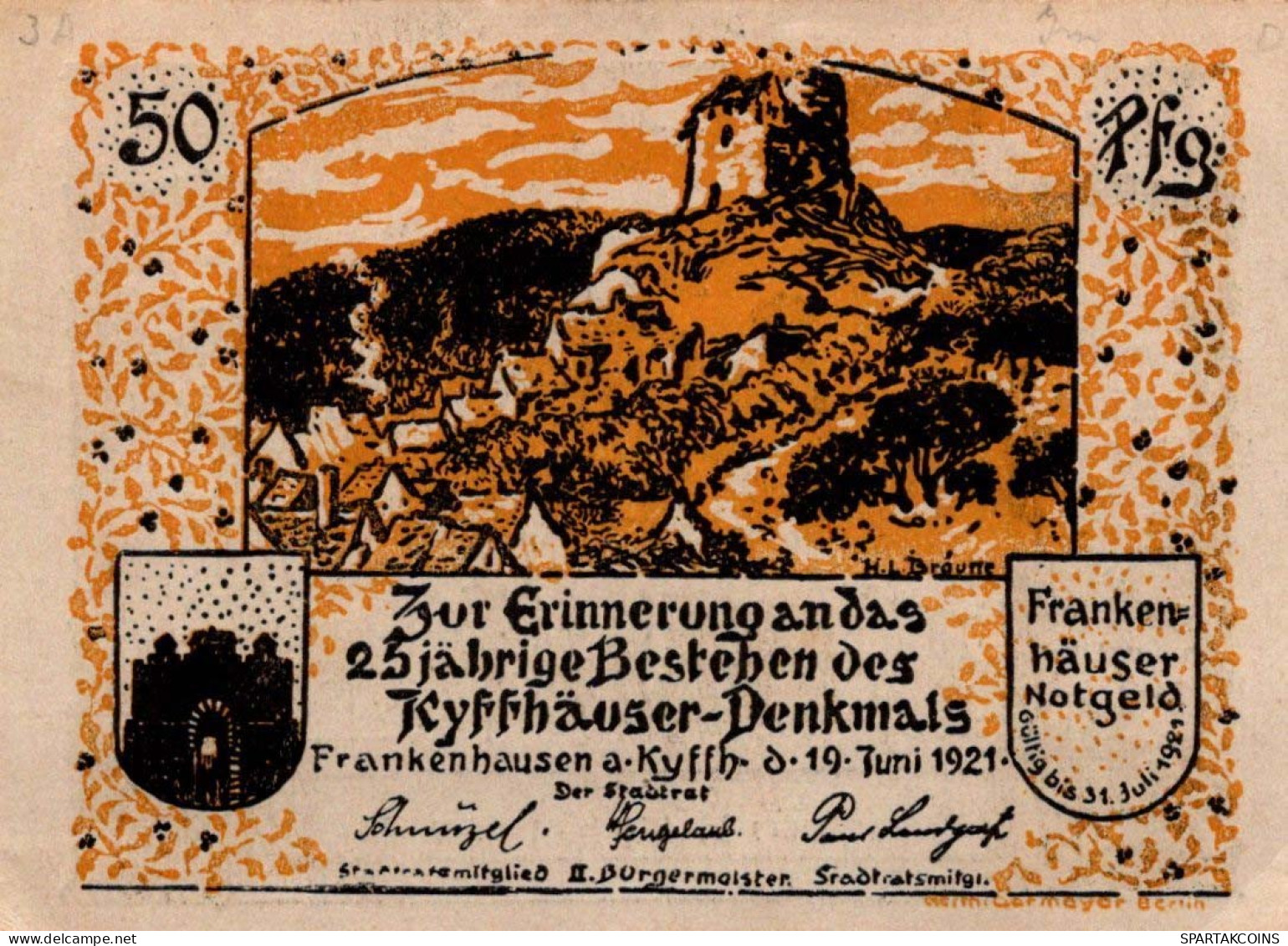 50 PFENNIG 1921 Stadt FRANKENHAUSEN Thuringia UNC DEUTSCHLAND Notgeld #PA579 - Lokale Ausgaben