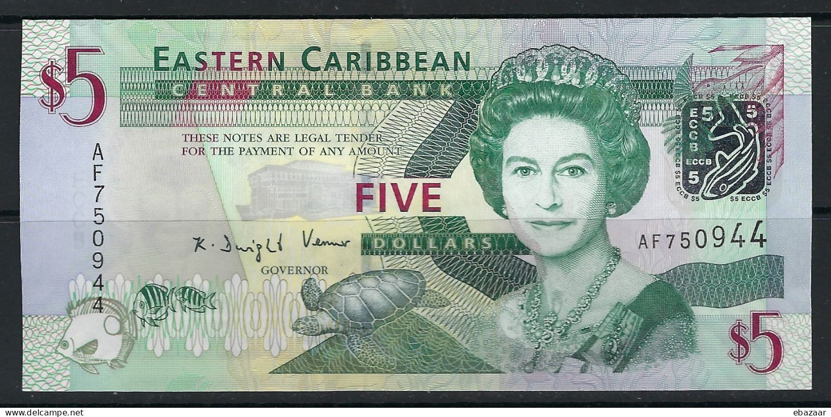 East Caribbean 2008 Banknotes 5 Dollars P-47a Queen Elizabeth II UNC - Ostkaribik