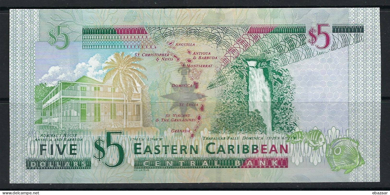 East Caribbean 2008 Banknotes 5 Dollars P-47a Queen Elizabeth II UNC - Caraïbes Orientales