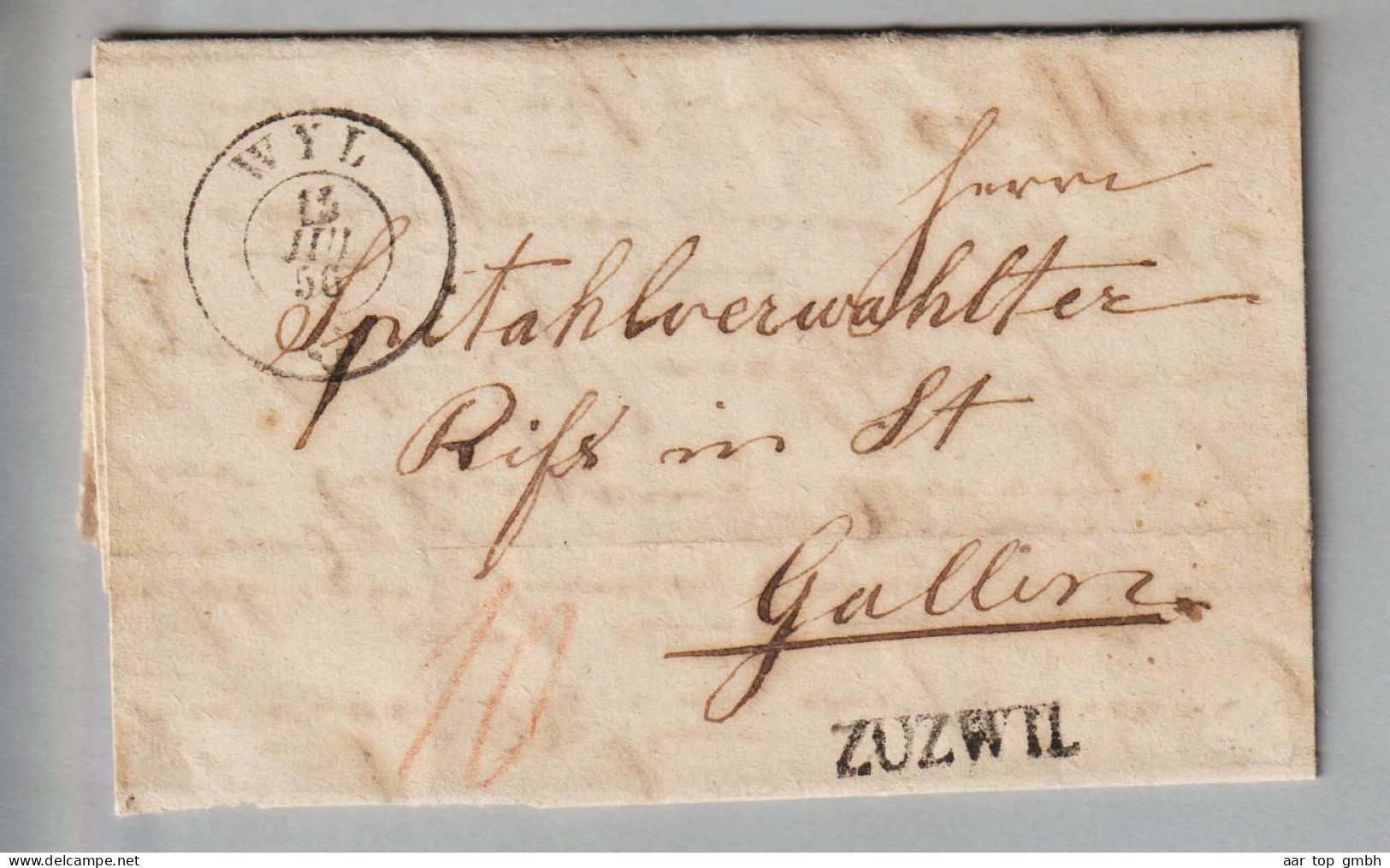 CH Heimat SG Bronschweil-Zuzwil-Wil Brief Nach St.Gallen Spitalverwaltung 1856-07-15 - Briefe U. Dokumente