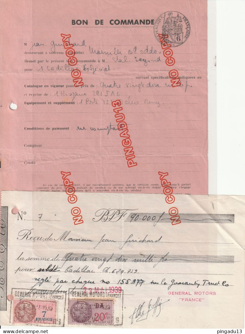 Archive Achat Voiture Ancienne Cadillac Guichard Casino Saint-Etienne Segond Marseille Timbre Fiscal Année 1939 - KFZ