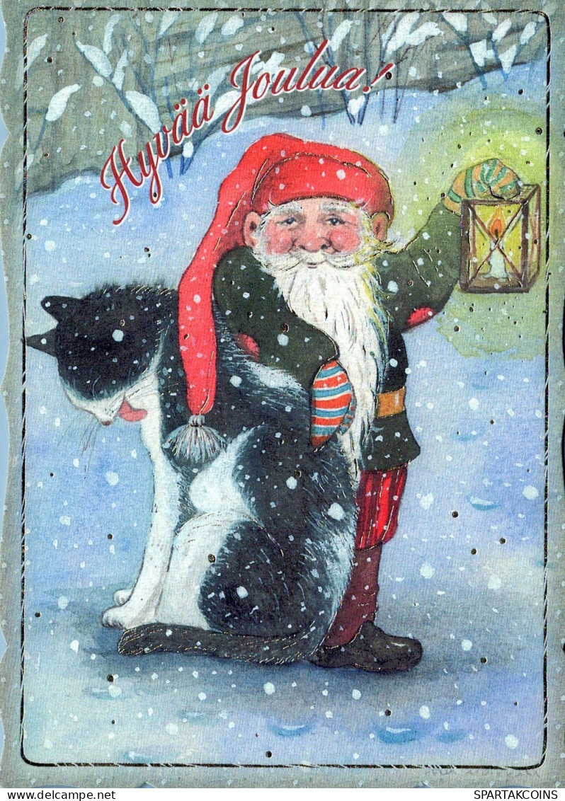 SANTA CLAUS ANIMALS CHRISTMAS Holidays Vintage Postcard CPSM #PAK473.GB - Santa Claus