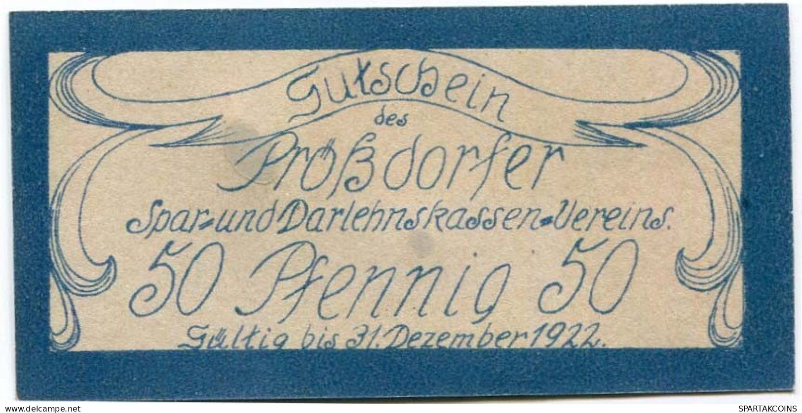 50 PFENNIG 1922 Stadt PRoSSDORF Thuringia DEUTSCHLAND Notgeld Papiergeld Banknote #PL922 - [11] Emissions Locales