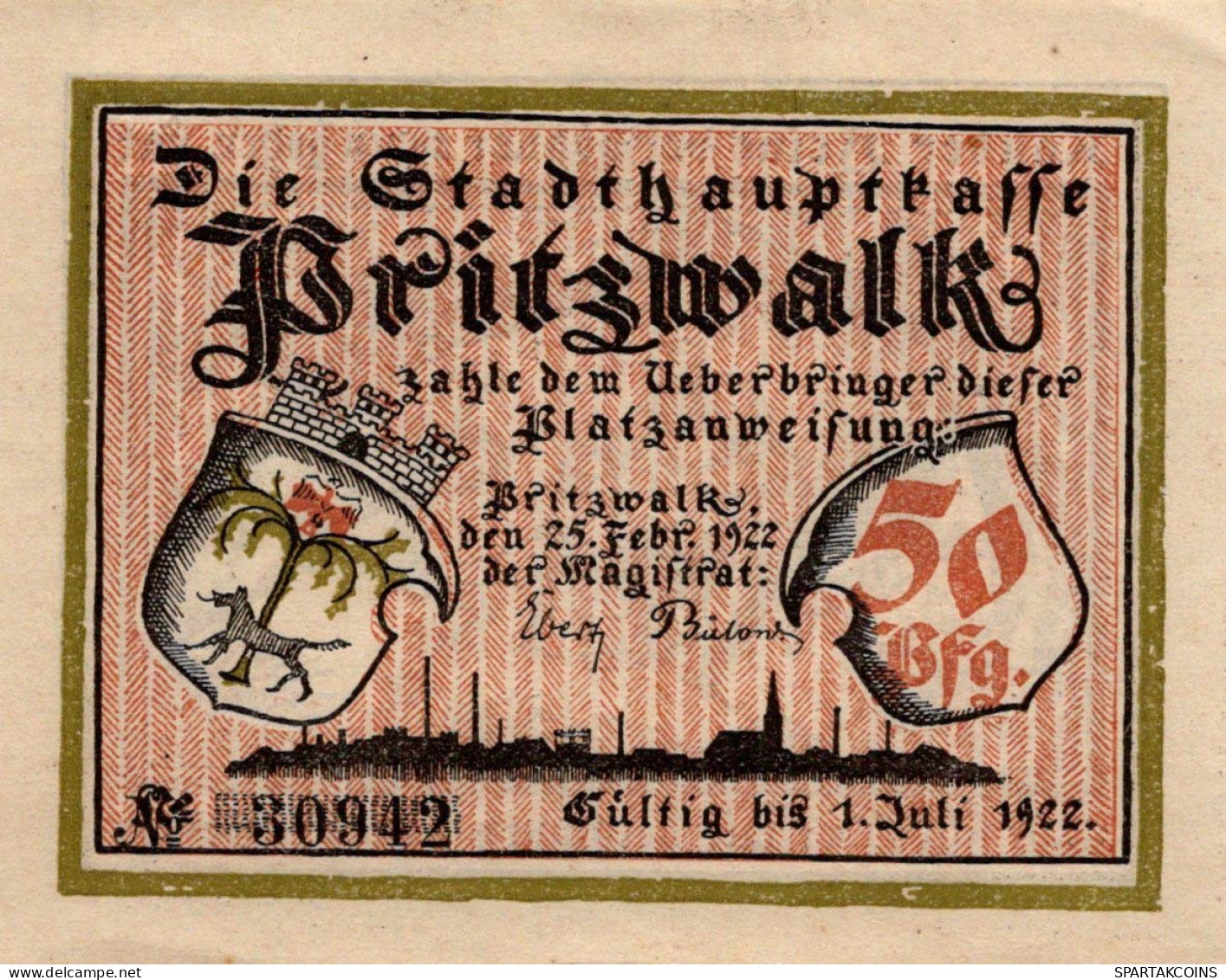 50 PFENNIG 1922 Stadt PRITZWALK Brandenburg UNC DEUTSCHLAND Notgeld #PB741 - [11] Emissions Locales