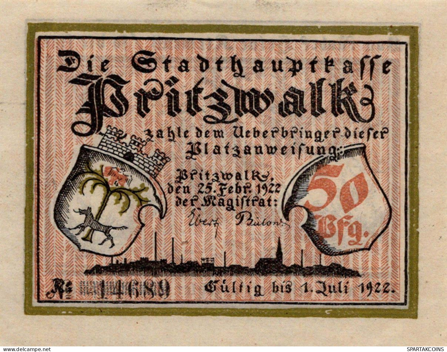 50 PFENNIG 1922 Stadt PRITZWALK Brandenburg UNC DEUTSCHLAND Notgeld #PB740 - Lokale Ausgaben