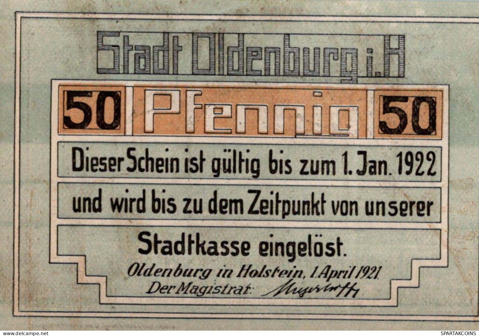 50 PFENNIG 1922 Stadt OLDENBURG IN HOLSTEIN UNC DEUTSCHLAND #PI021 - Lokale Ausgaben