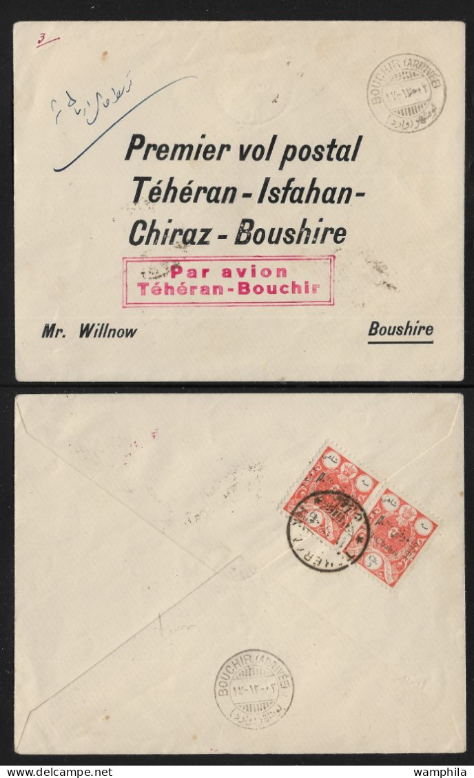 Iran 1929 Lettre, 1° Courrier Aérien Téhéran-Ispahan-Chiraz-Boushire. - Iran