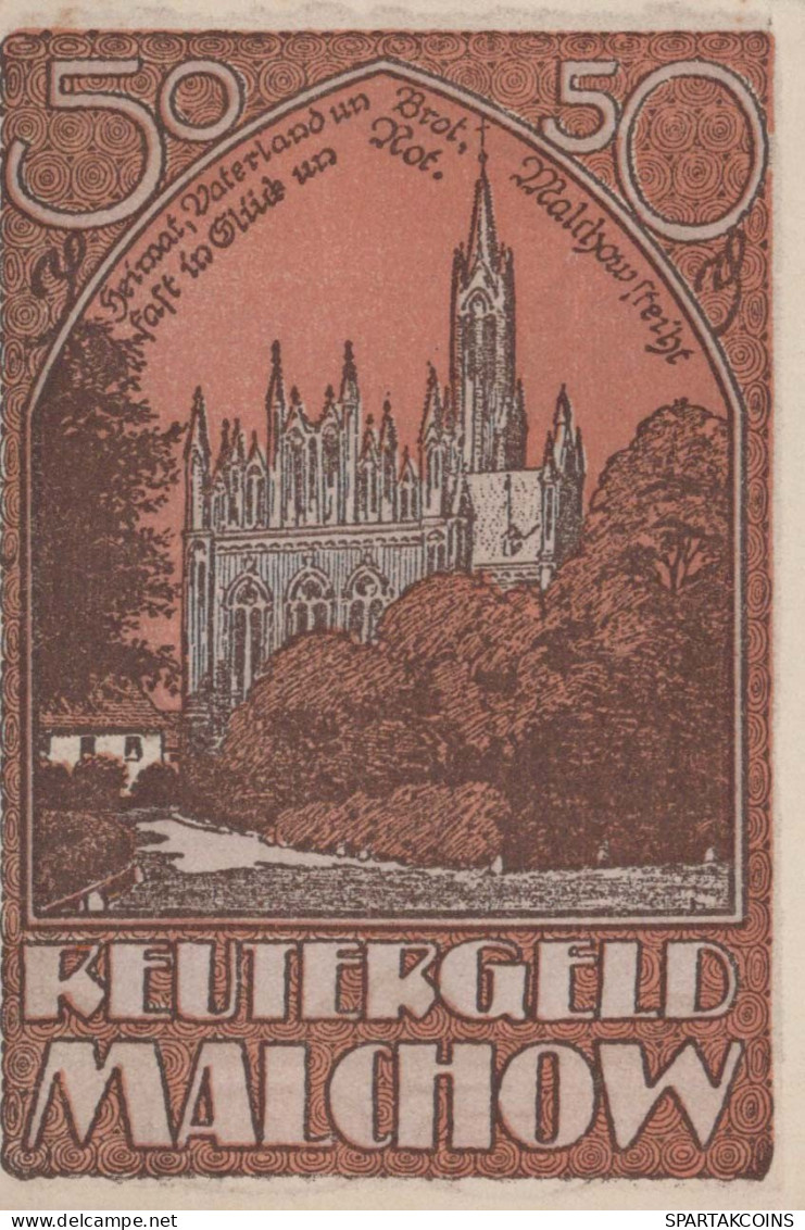 50 PFENNIG 1922 Stadt MALCHOW Mecklenburg-Schwerin UNC DEUTSCHLAND #PI748 - [11] Local Banknote Issues