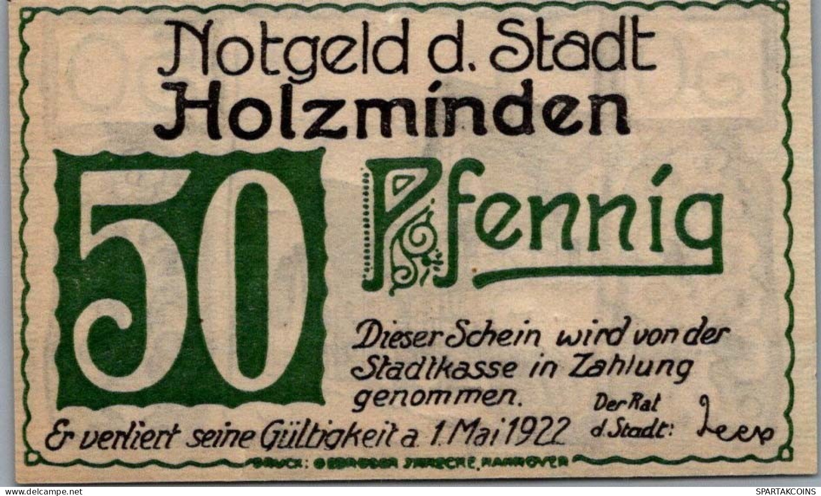 50 PFENNIG 1922 Stadt HOLZMINDEN Brunswick UNC DEUTSCHLAND Notgeld #PI716 - Lokale Ausgaben