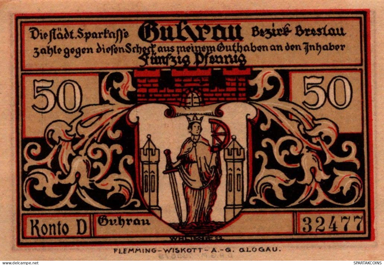 50 PFENNIG 1922 Stadt GUHRAU Niedrigeren Silesia UNC DEUTSCHLAND Notgeld #PD091 - Lokale Ausgaben
