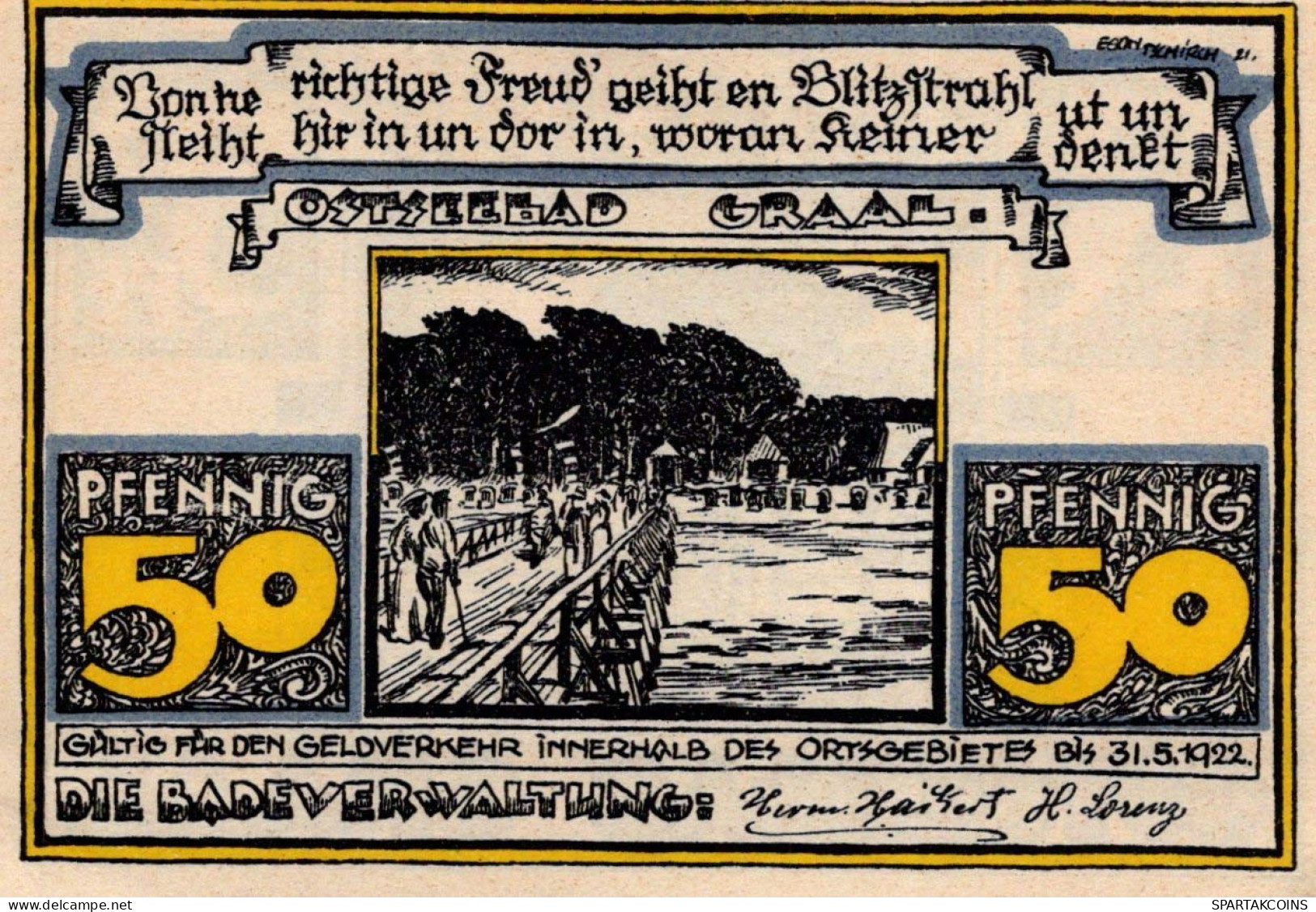 50 PFENNIG 1922 Stadt GRAAL Mecklenburg-Schwerin UNC DEUTSCHLAND Notgeld #PI863 - Lokale Ausgaben
