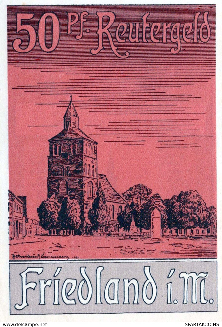 50 PFENNIG 1922 Stadt FRIEDLAND IN MECKLENBURG UNC DEUTSCHLAND #PI565 - Lokale Ausgaben