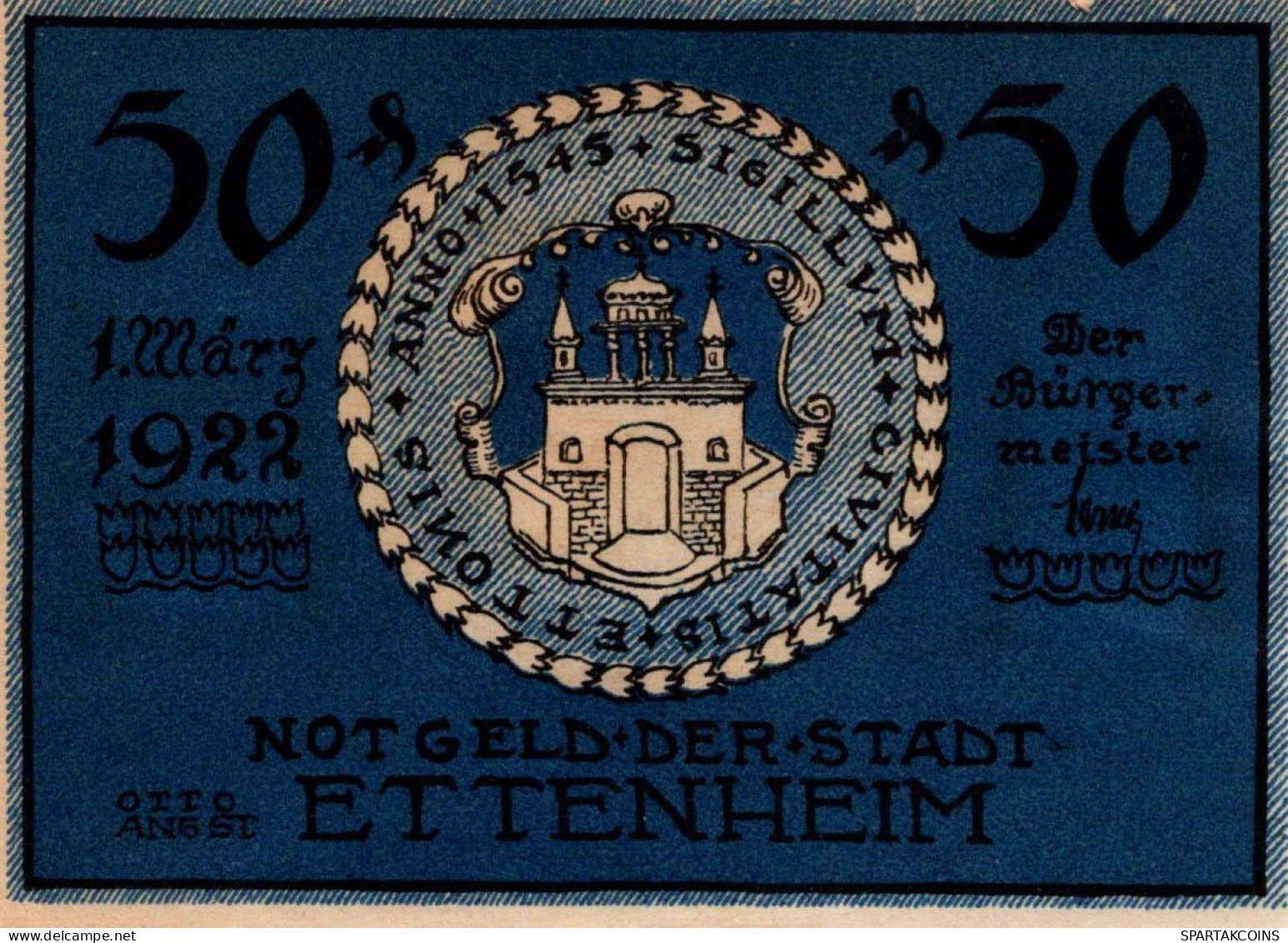 50 PFENNIG 1922 Stadt ETTENHEIM Baden DEUTSCHLAND Notgeld Banknote #PF430 - [11] Emissions Locales