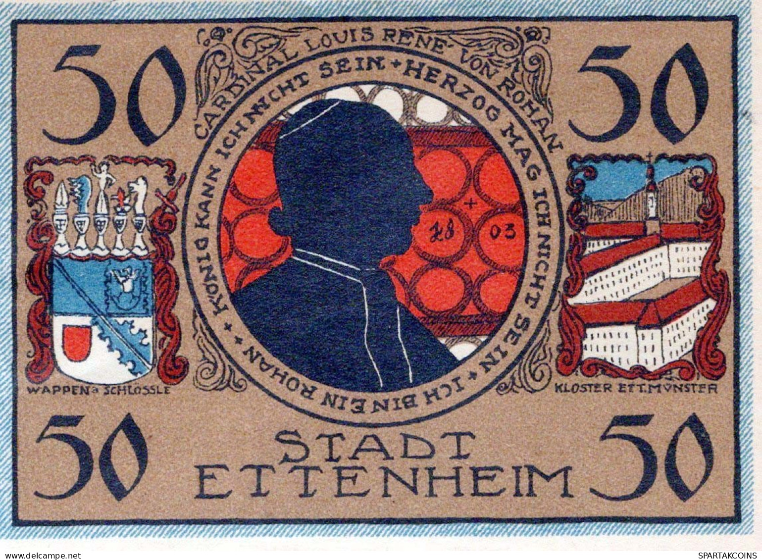 50 PFENNIG 1922 Stadt ETTENHEIM Baden DEUTSCHLAND Notgeld Banknote #PF430 - [11] Emissions Locales