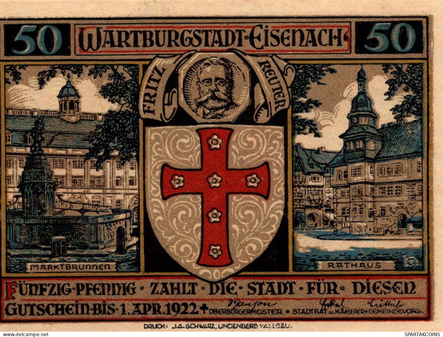 50 PFENNIG 1922 Stadt EISENACH Thuringia UNC DEUTSCHLAND Notgeld Banknote #PB128 - [11] Emissions Locales