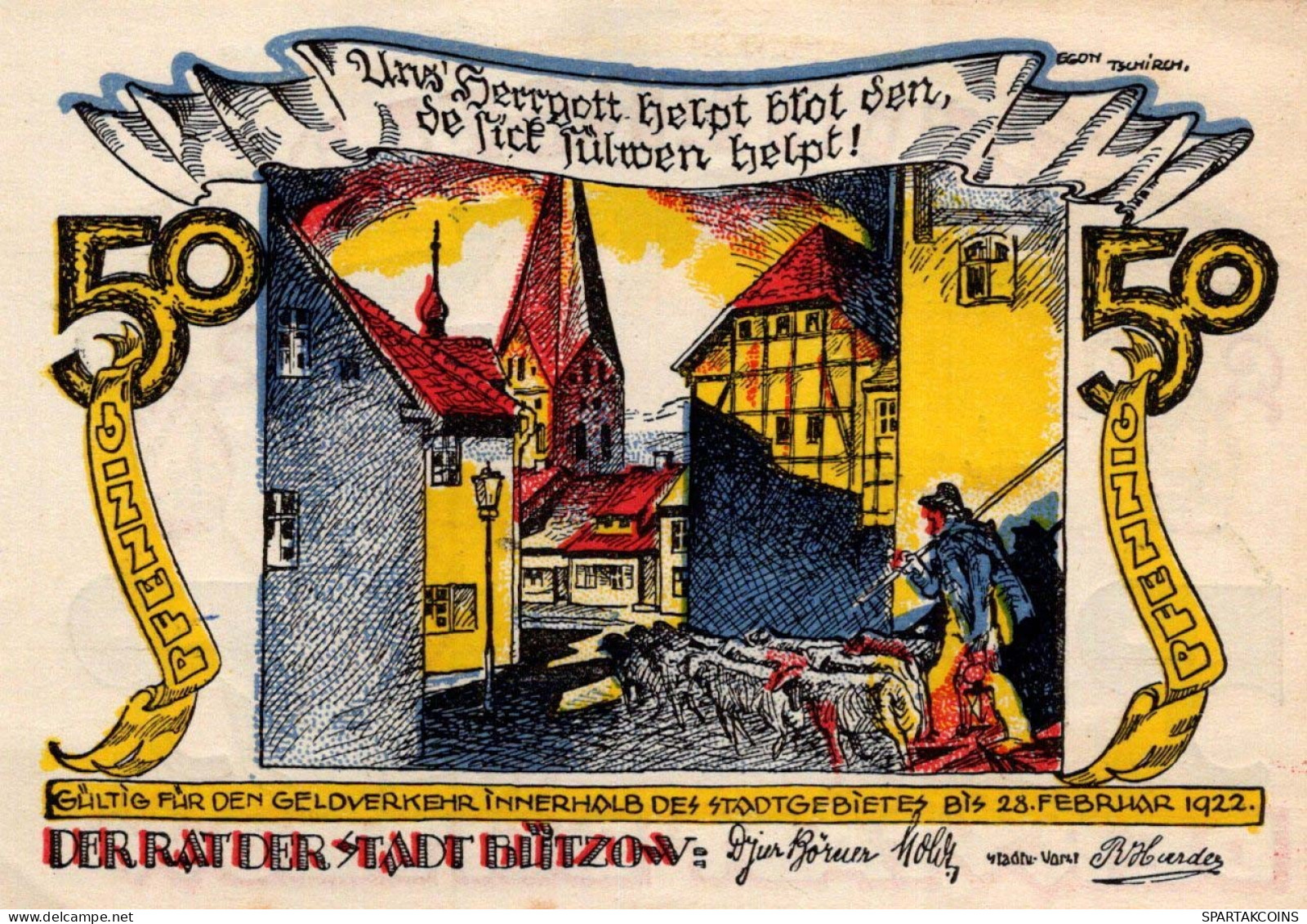50 PFENNIG 1922 Stadt BÜTZOW Mecklenburg-Schwerin DEUTSCHLAND Notgeld #PJ134 - [11] Local Banknote Issues