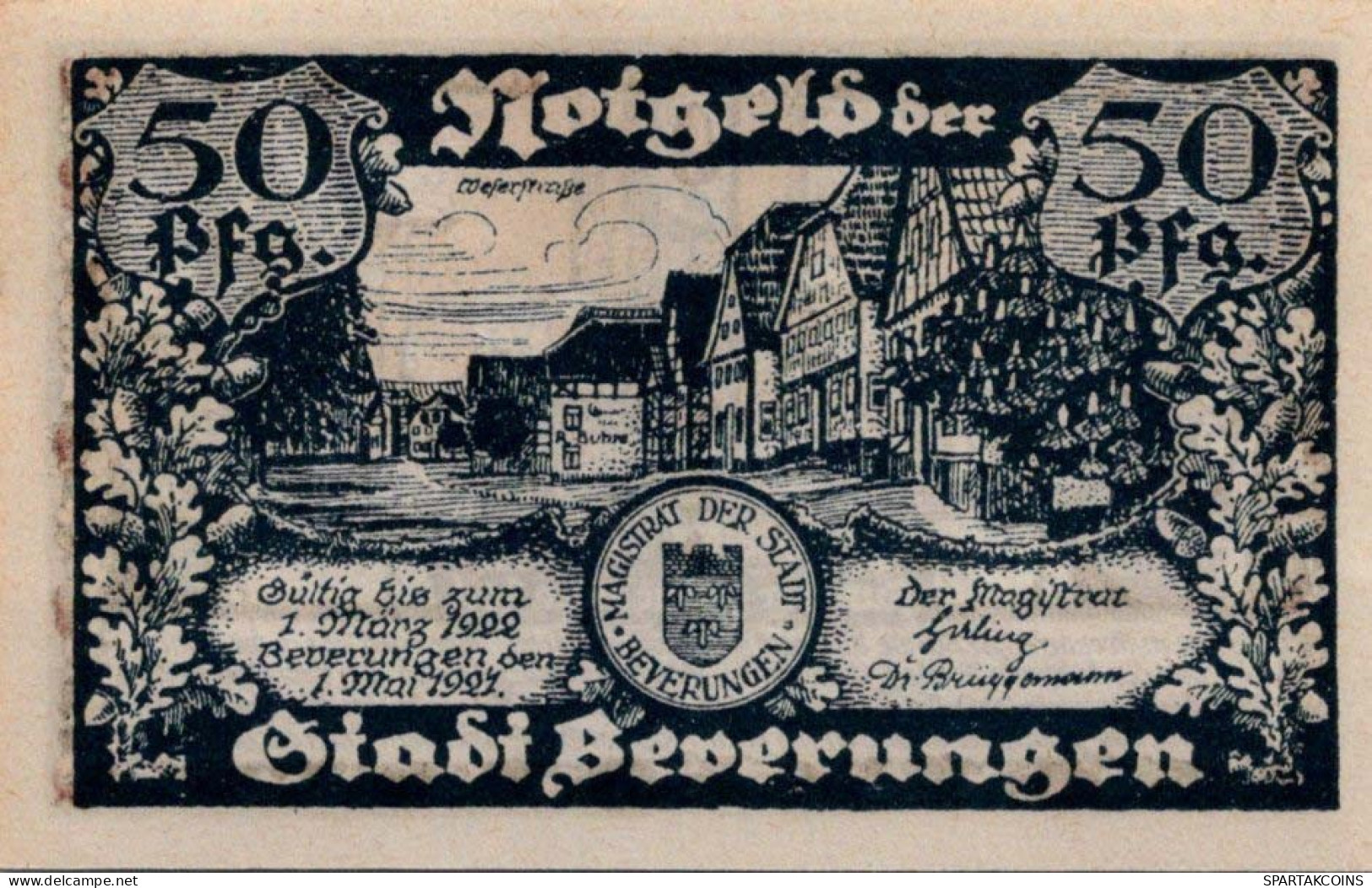 50 PFENNIG 1922 Stadt BEVERUNGEN Westphalia UNC DEUTSCHLAND Notgeld #PA210 - [11] Local Banknote Issues