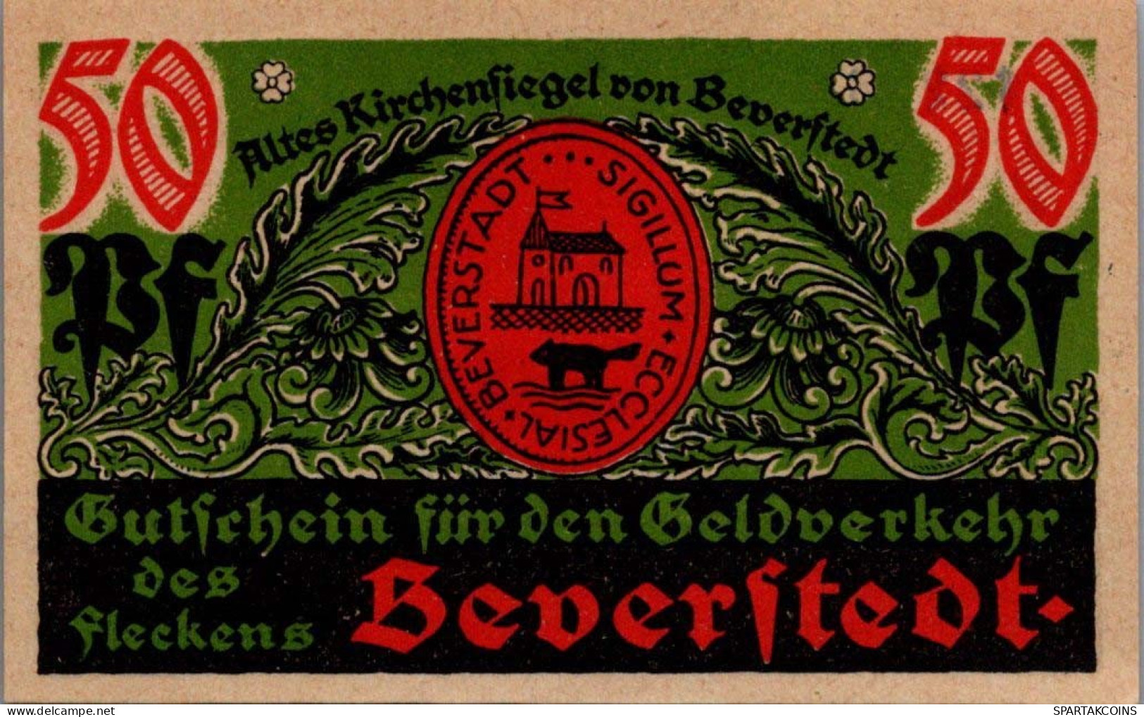 50 PFENNIG 1922 Stadt BEVERSTEDT Hanover UNC DEUTSCHLAND Notgeld Banknote #PA209 - [11] Local Banknote Issues