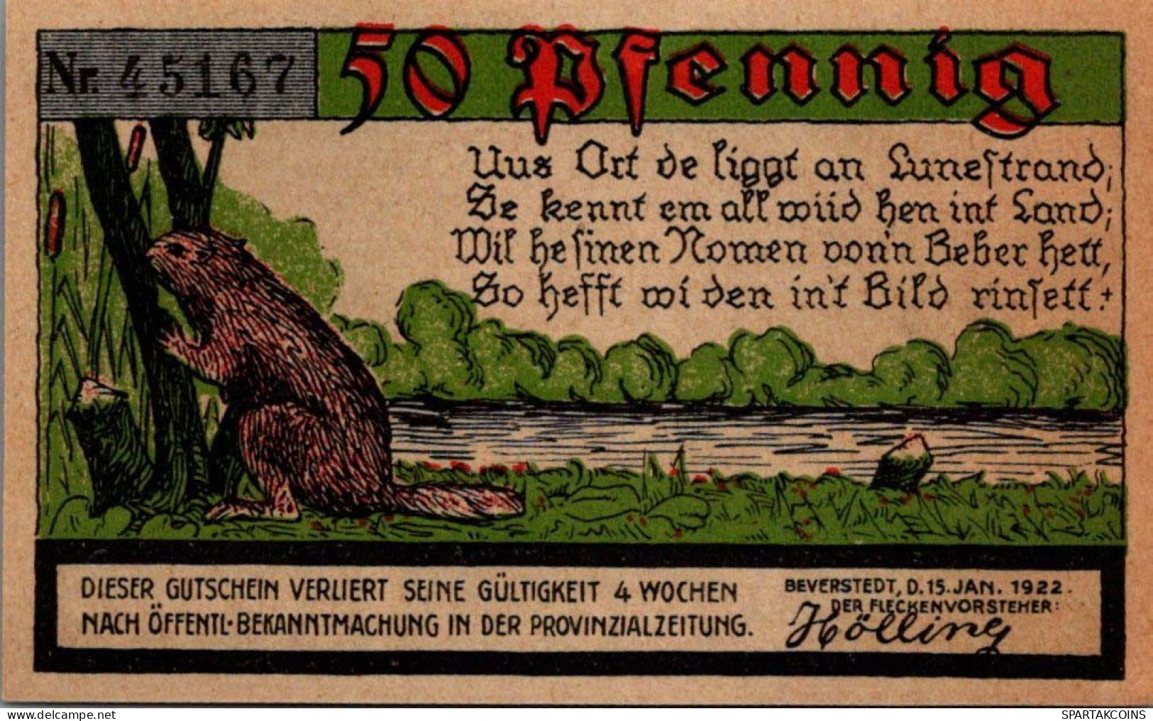 50 PFENNIG 1922 Stadt Beverstadt Saxony UNC DEUTSCHLAND Notgeld Banknote #PH963 - [11] Local Banknote Issues