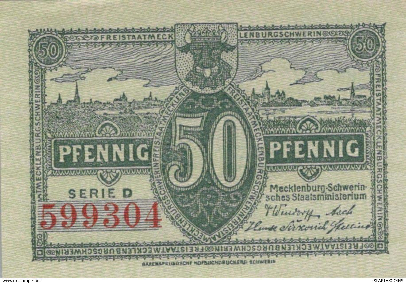 50 PFENNIG 1922 MECKLENBURG-SCHWERIN Mecklenburg-Schwerin UNC DEUTSCHLAND #PI737 - [11] Local Banknote Issues