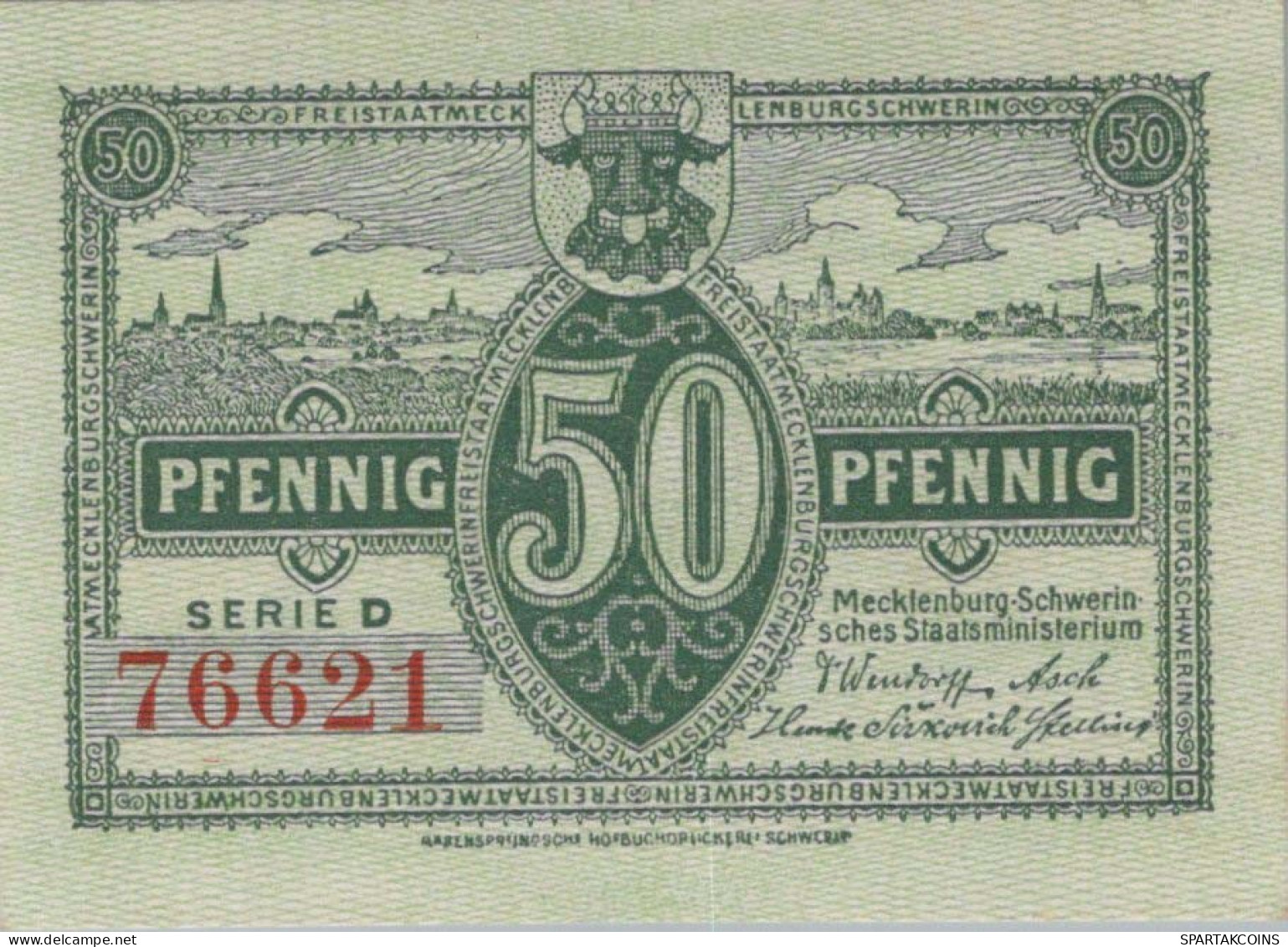 50 PFENNIG 1922 MECKLENBURG-SCHWERIN Mecklenburg-Schwerin UNC DEUTSCHLAND #PI609 - [11] Local Banknote Issues