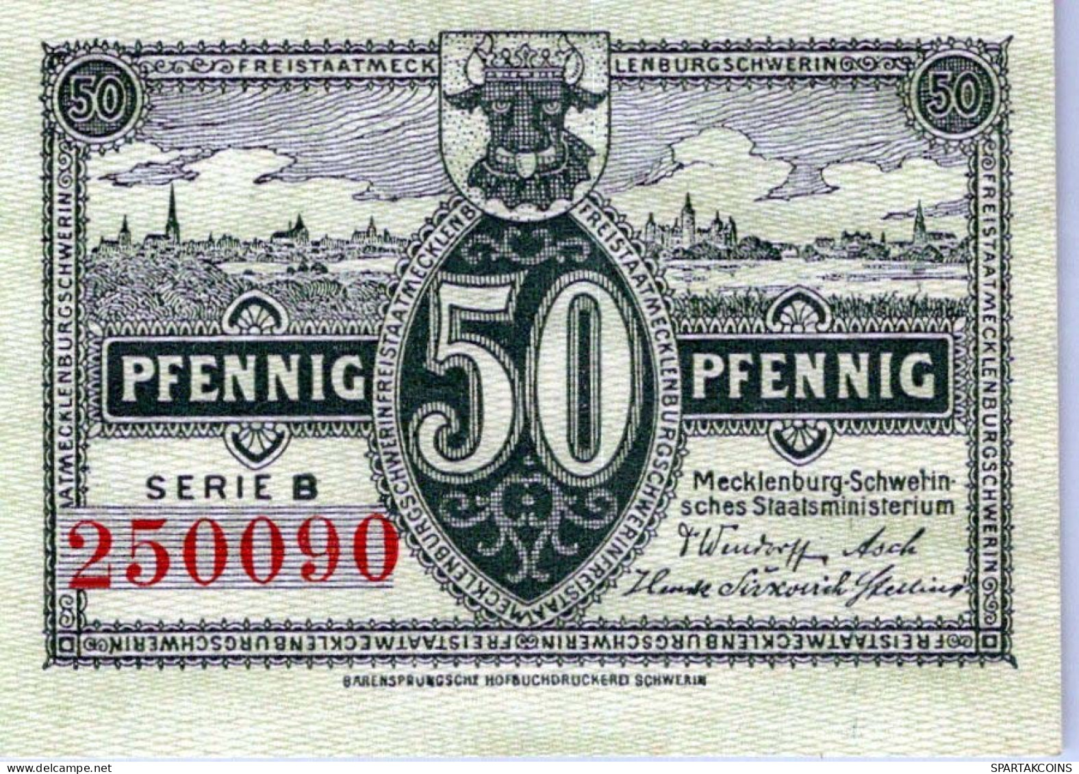 50 PFENNIG 1922 MECKLENBURG-SCHWERIN Mecklenburg-Schwerin UNC DEUTSCHLAND #PI608 - Lokale Ausgaben