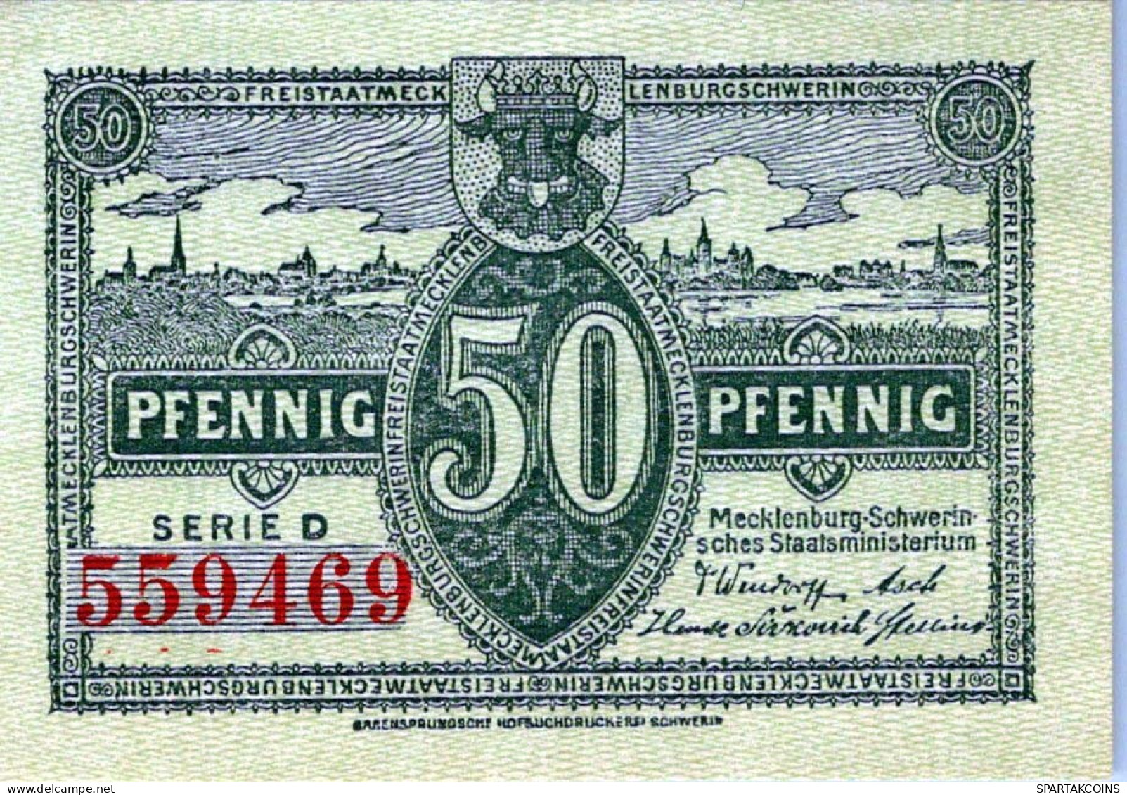 50 PFENNIG 1922 MECKLENBURG-SCHWERIN Mecklenburg-Schwerin DEUTSCHLAND #PG029 - Lokale Ausgaben