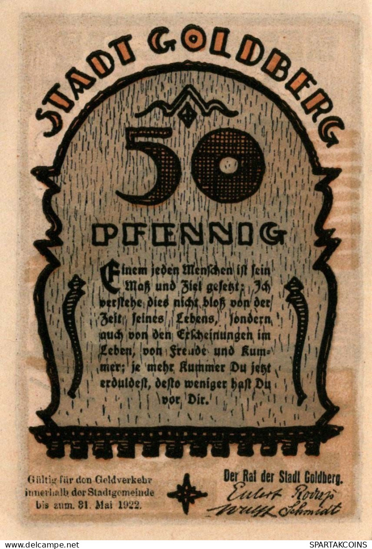 50 PFENNIG 1922 GOLDBERG IN MECKLENBURG Mecklenburg-Schwerin DEUTSCHLAND #PG363 - Lokale Ausgaben