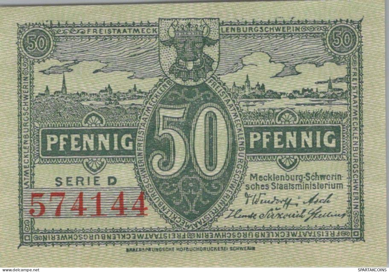 50 PFENNIG 1922 MECKLENBURG-SCHWERIN Mecklenburg-Schwerin DEUTSCHLAND #PF565 - [11] Local Banknote Issues