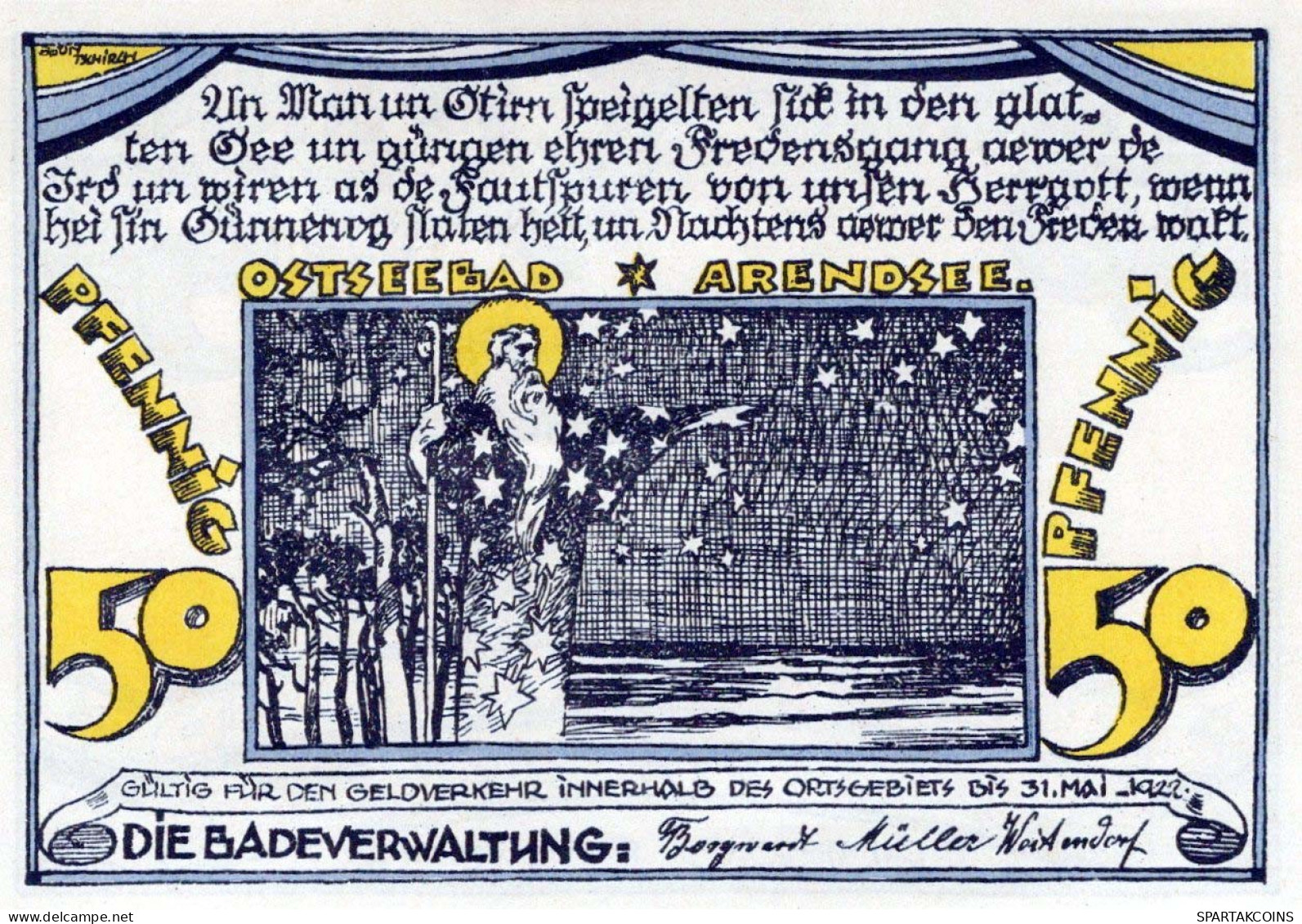 50 PFENNIG 1922 ARENDSEE AN DER OSTSEE Mecklenburg-Schwerin UNC DEUTSCHLAND #PA122 - Lokale Ausgaben