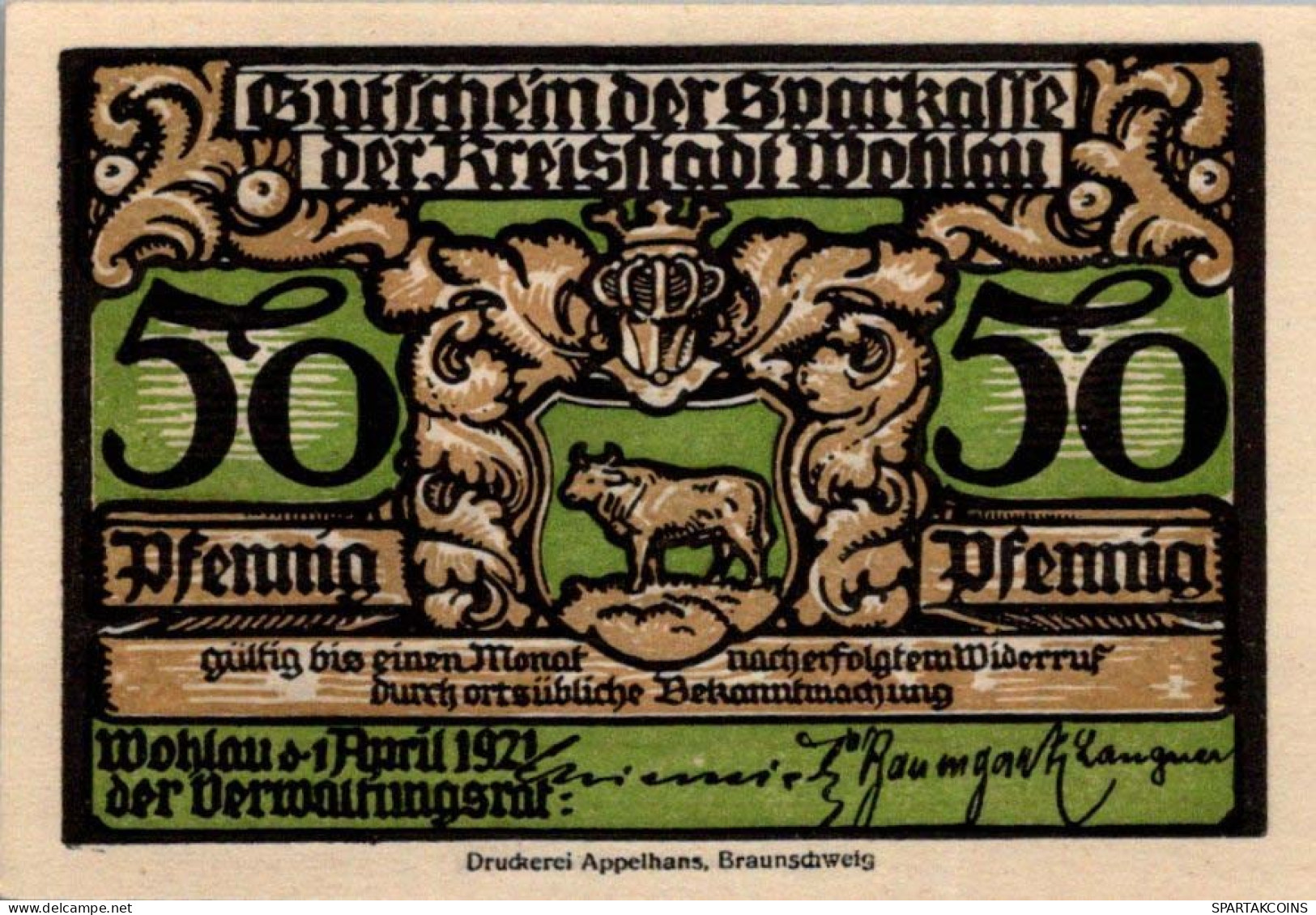 50 PFENNIG 1921 Stadt WOHLAU Niedrigeren Silesia UNC DEUTSCHLAND Notgeld #PH645 - Lokale Ausgaben