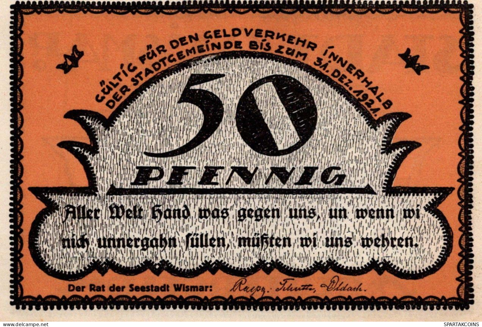 50 PFENNIG 1921 Stadt WISMAR Mecklenburg-Schwerin UNC DEUTSCHLAND Notgeld #PI875 - [11] Emissions Locales