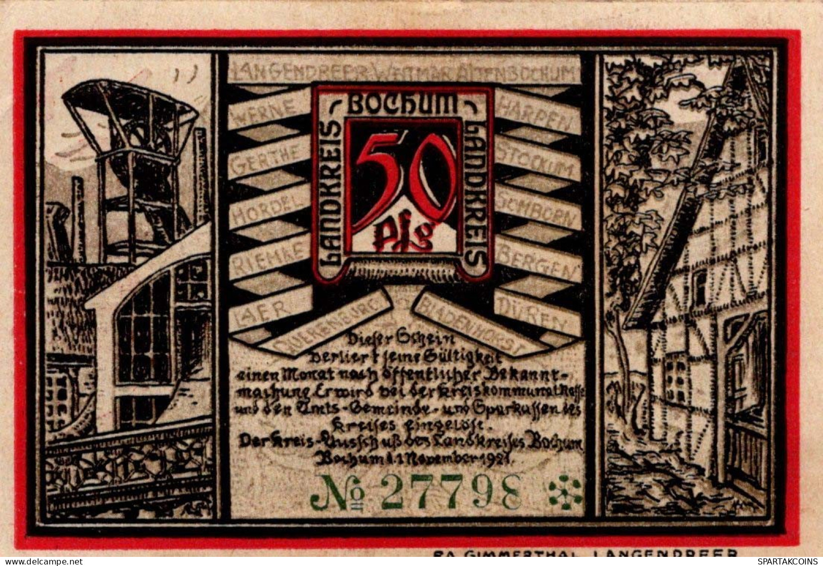 50 PFENNIG 1921 Stadt WESTPHALIA Westphalia UNC DEUTSCHLAND Notgeld #PH148 - [11] Local Banknote Issues