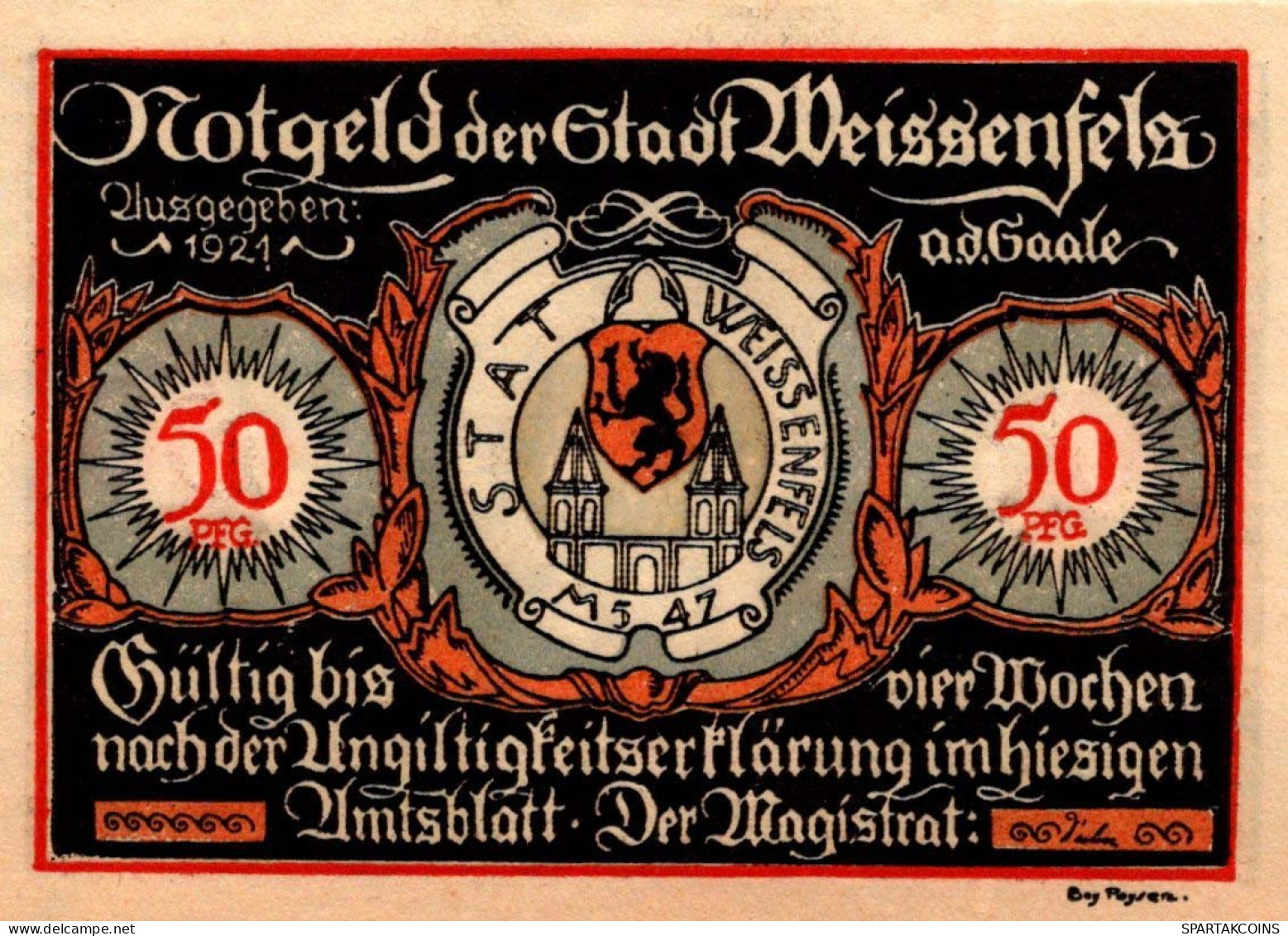 50 PFENNIG 1921 Stadt WEISSENFELS Saxony UNC DEUTSCHLAND Notgeld Banknote #PI009 - [11] Local Banknote Issues