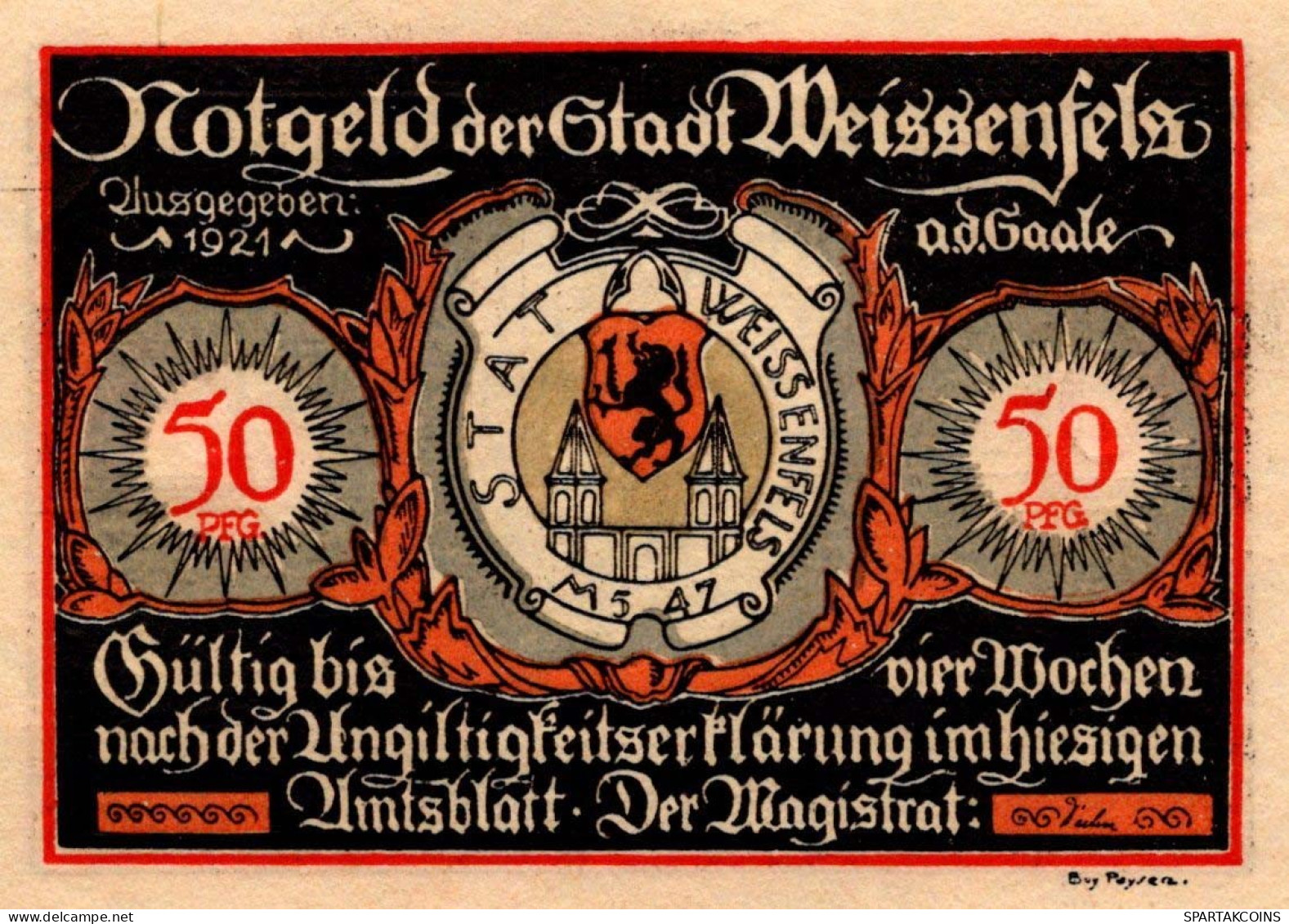 50 PFENNIG 1921 Stadt WEISSENFELS Saxony DEUTSCHLAND Notgeld Banknote #PF936 - [11] Local Banknote Issues