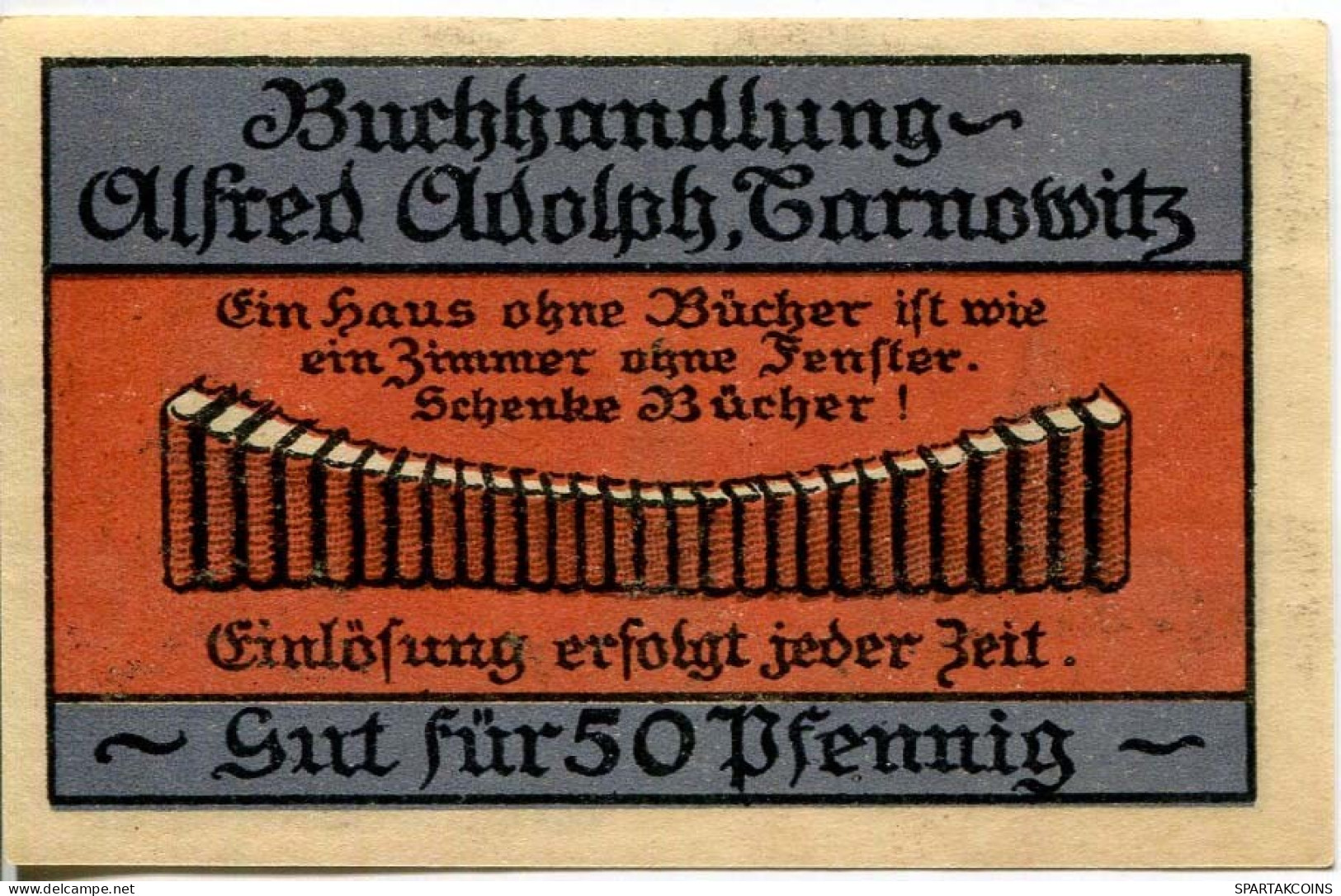 50 PFENNIG 1921 Stadt TARNOWITZ Oberen Silesia DEUTSCHLAND Notgeld Papiergeld Banknote #PL926 - [11] Emissions Locales