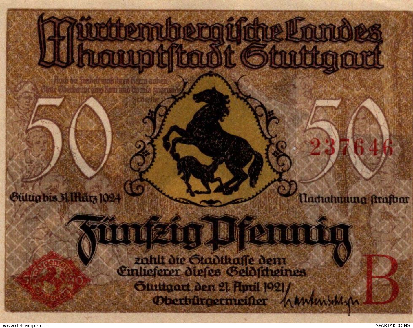 50 PFENNIG 1921 Stadt STUTTGART Württemberg UNC DEUTSCHLAND Notgeld #PC434 - [11] Local Banknote Issues